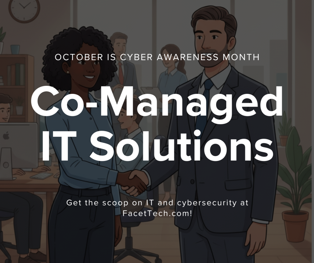 Co-Managed IT in Peoria IL, an internal IT professional or CTO and IT provider shake hands. Text overlay reads "Co-Managed IT Solutions"