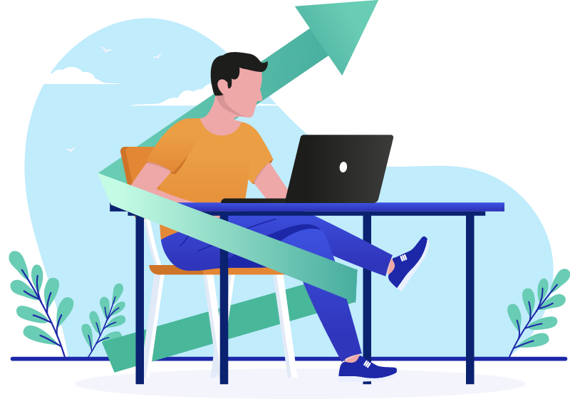 a man sitting at a desk with a laptop