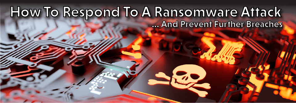 How to respond to a ransomware attack and prevent further breaches. Photo of a motherboard with a skull and crossbones on it.