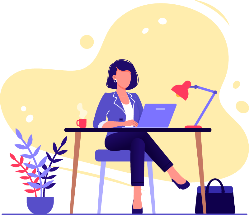 A woman working at a desk on a laptop.