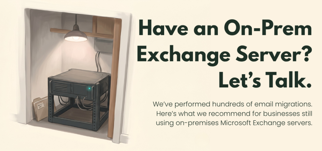 Image of an exchange server in a forgotten closet, ready for an email migration.